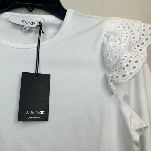 Joe's Jeans Womens Ruffle Eyelet Sleeve 100% CottonTop White Stylish Size XS NWT - Picture 4 of 9